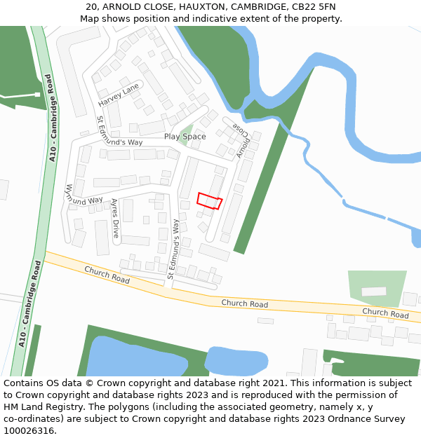 20, ARNOLD CLOSE, HAUXTON, CAMBRIDGE, CB22 5FN: Location map and indicative extent of plot