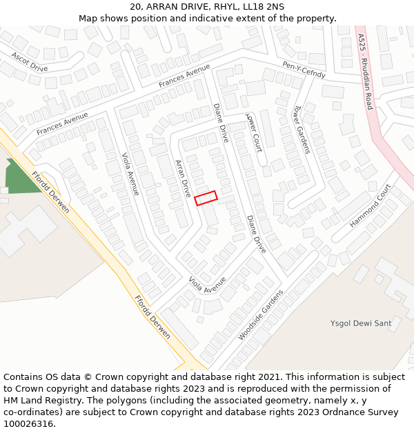 20, ARRAN DRIVE, RHYL, LL18 2NS: Location map and indicative extent of plot