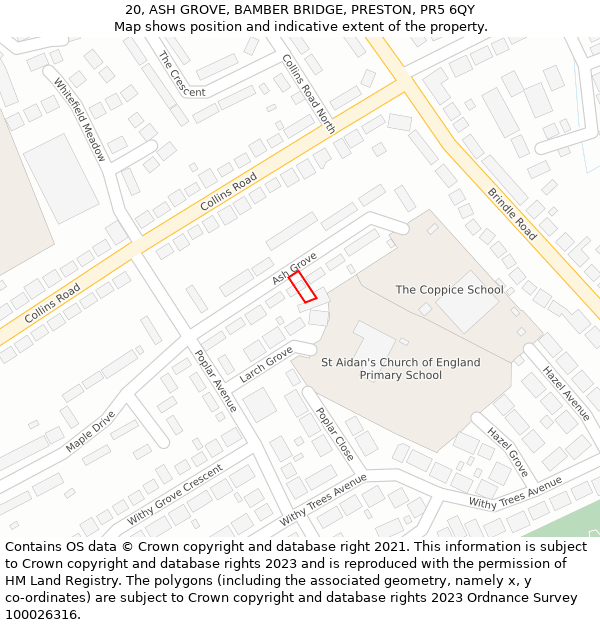 20, ASH GROVE, BAMBER BRIDGE, PRESTON, PR5 6QY: Location map and indicative extent of plot