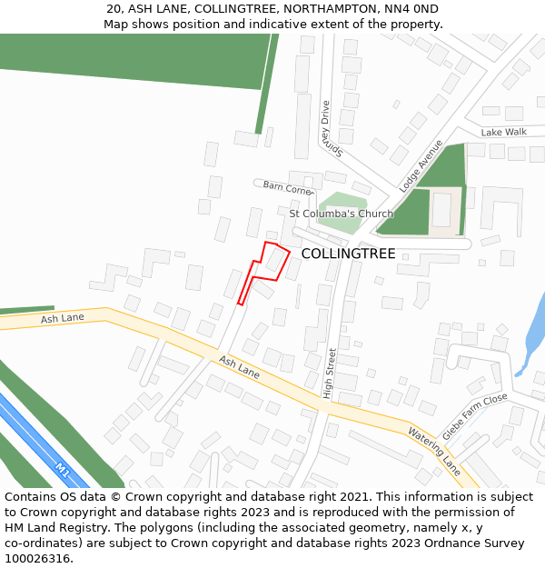 20, ASH LANE, COLLINGTREE, NORTHAMPTON, NN4 0ND: Location map and indicative extent of plot