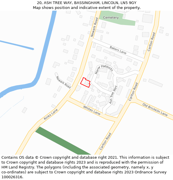 20, ASH TREE WAY, BASSINGHAM, LINCOLN, LN5 9GY: Location map and indicative extent of plot