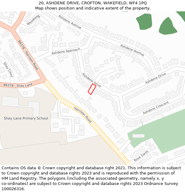 20, ASHDENE DRIVE, CROFTON, WAKEFIELD, WF4 1PQ: Location map and indicative extent of plot