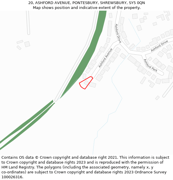 20, ASHFORD AVENUE, PONTESBURY, SHREWSBURY, SY5 0QN: Location map and indicative extent of plot