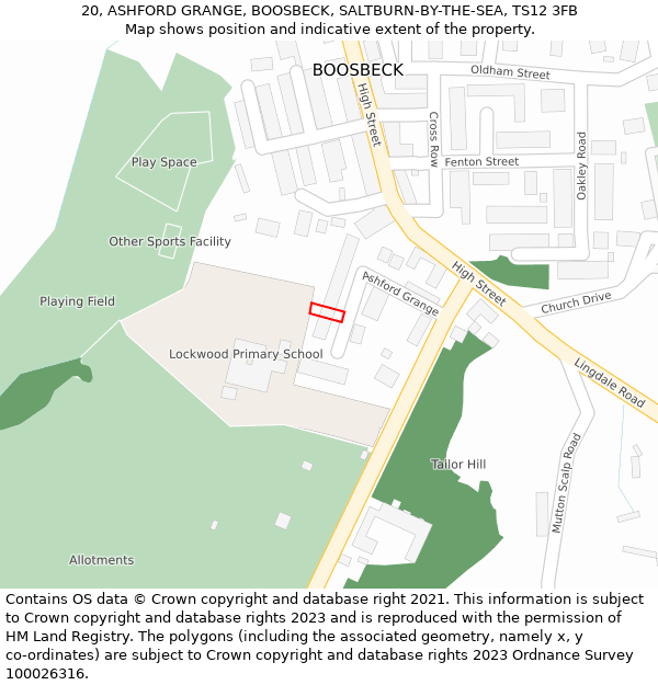 20, ASHFORD GRANGE, BOOSBECK, SALTBURN-BY-THE-SEA, TS12 3FB: Location map and indicative extent of plot