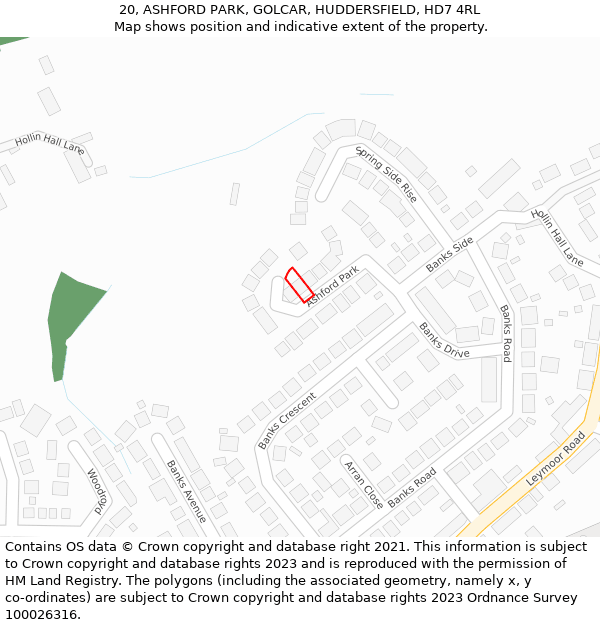 20, ASHFORD PARK, GOLCAR, HUDDERSFIELD, HD7 4RL: Location map and indicative extent of plot