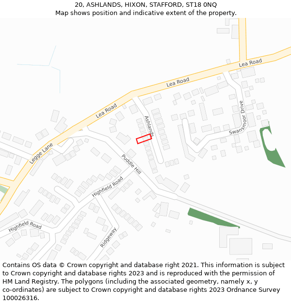 20, ASHLANDS, HIXON, STAFFORD, ST18 0NQ: Location map and indicative extent of plot