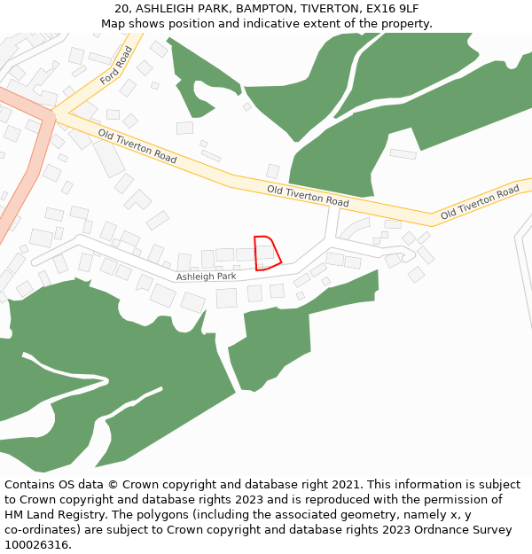 20, ASHLEIGH PARK, BAMPTON, TIVERTON, EX16 9LF: Location map and indicative extent of plot