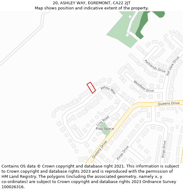 20, ASHLEY WAY, EGREMONT, CA22 2JT: Location map and indicative extent of plot