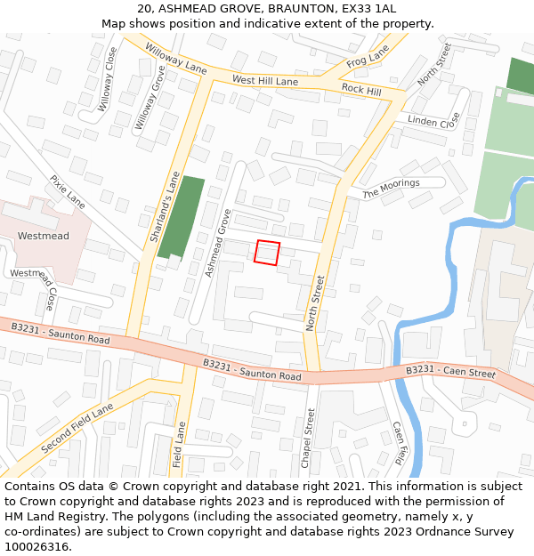 20, ASHMEAD GROVE, BRAUNTON, EX33 1AL: Location map and indicative extent of plot