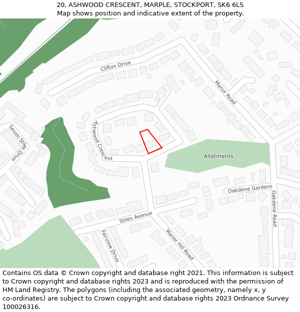 20, ASHWOOD CRESCENT, MARPLE, STOCKPORT, SK6 6LS: Location map and indicative extent of plot