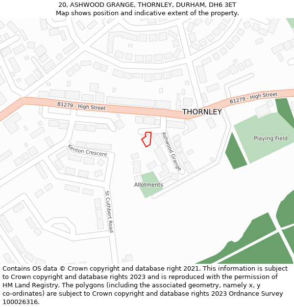 20, ASHWOOD GRANGE, THORNLEY, DURHAM, DH6 3ET: Location map and indicative extent of plot