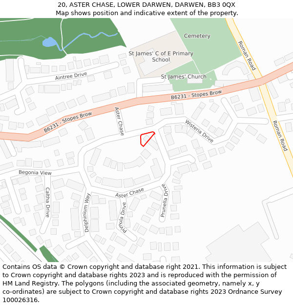 20, ASTER CHASE, LOWER DARWEN, DARWEN, BB3 0QX: Location map and indicative extent of plot