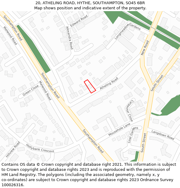 20, ATHELING ROAD, HYTHE, SOUTHAMPTON, SO45 6BR: Location map and indicative extent of plot