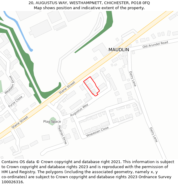 20, AUGUSTUS WAY, WESTHAMPNETT, CHICHESTER, PO18 0FQ: Location map and indicative extent of plot