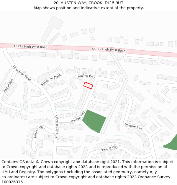 20, AUSTEN WAY, CROOK, DL15 9UT: Location map and indicative extent of plot