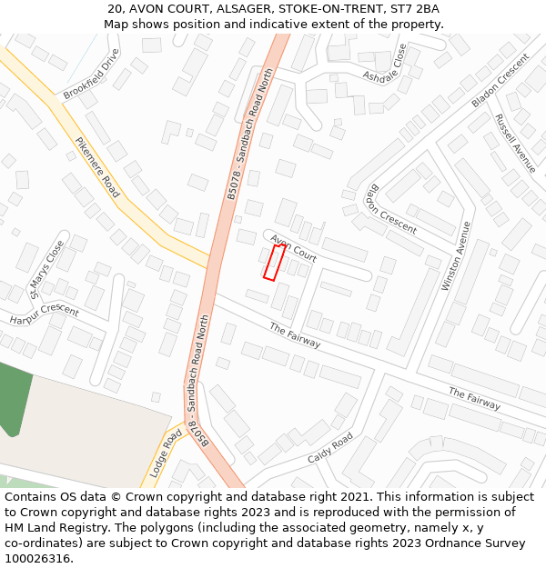 20, AVON COURT, ALSAGER, STOKE-ON-TRENT, ST7 2BA: Location map and indicative extent of plot