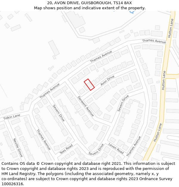 20, AVON DRIVE, GUISBOROUGH, TS14 8AX: Location map and indicative extent of plot