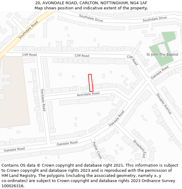 20, AVONDALE ROAD, CARLTON, NOTTINGHAM, NG4 1AF: Location map and indicative extent of plot