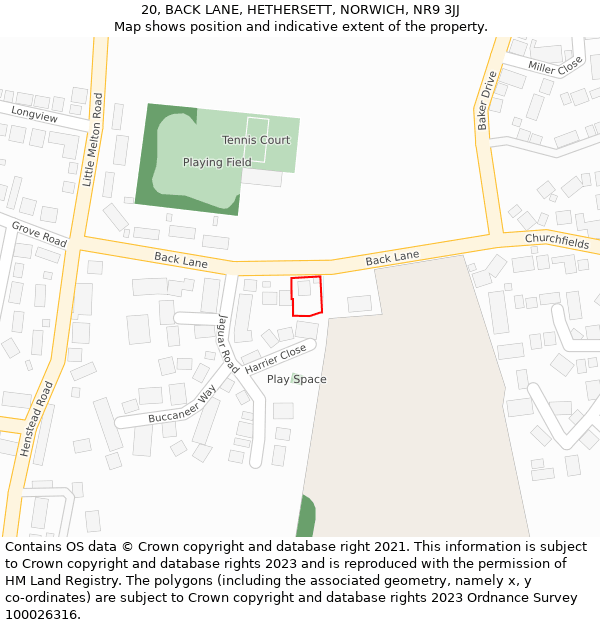 20, BACK LANE, HETHERSETT, NORWICH, NR9 3JJ: Location map and indicative extent of plot