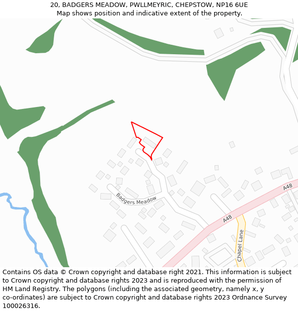 20, BADGERS MEADOW, PWLLMEYRIC, CHEPSTOW, NP16 6UE: Location map and indicative extent of plot