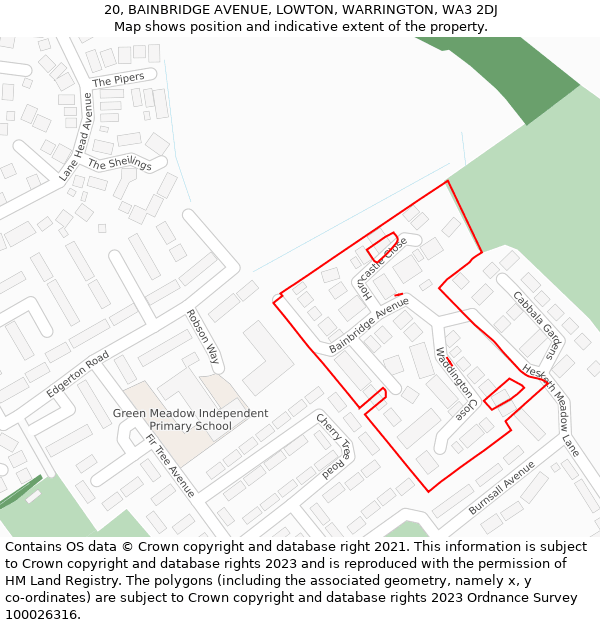20, BAINBRIDGE AVENUE, LOWTON, WARRINGTON, WA3 2DJ: Location map and indicative extent of plot