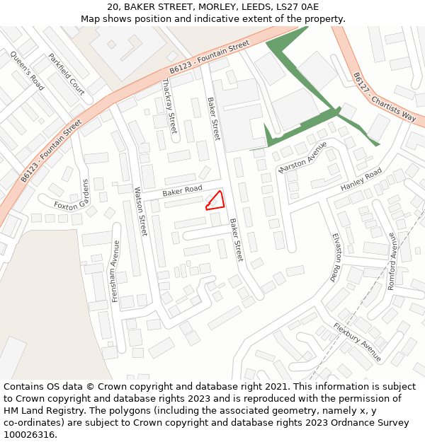 20, BAKER STREET, MORLEY, LEEDS, LS27 0AE: Location map and indicative extent of plot