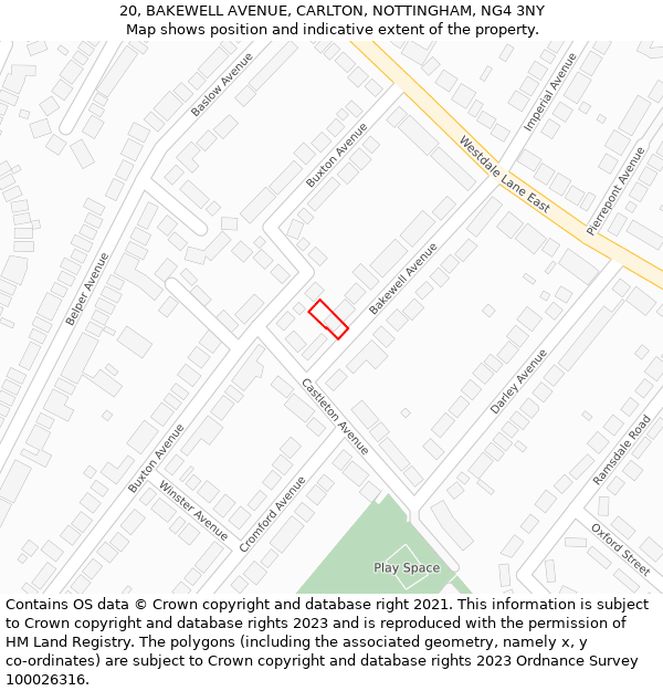20, BAKEWELL AVENUE, CARLTON, NOTTINGHAM, NG4 3NY: Location map and indicative extent of plot