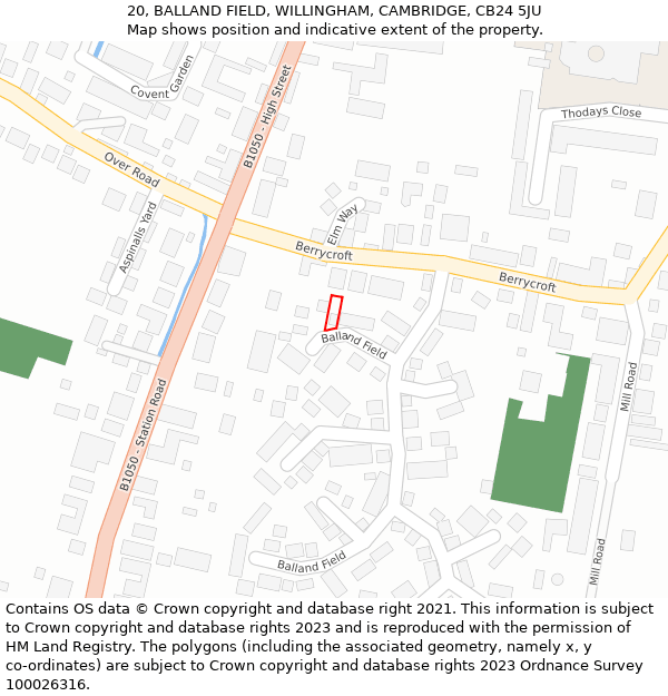 20, BALLAND FIELD, WILLINGHAM, CAMBRIDGE, CB24 5JU: Location map and indicative extent of plot