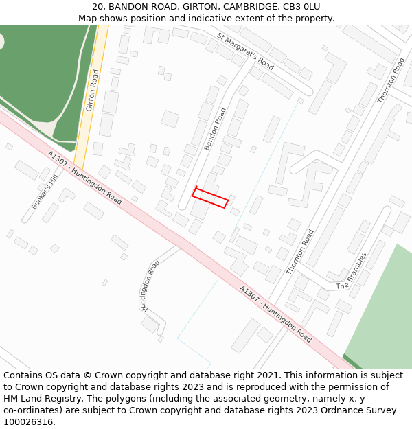 20, BANDON ROAD, GIRTON, CAMBRIDGE, CB3 0LU: Location map and indicative extent of plot