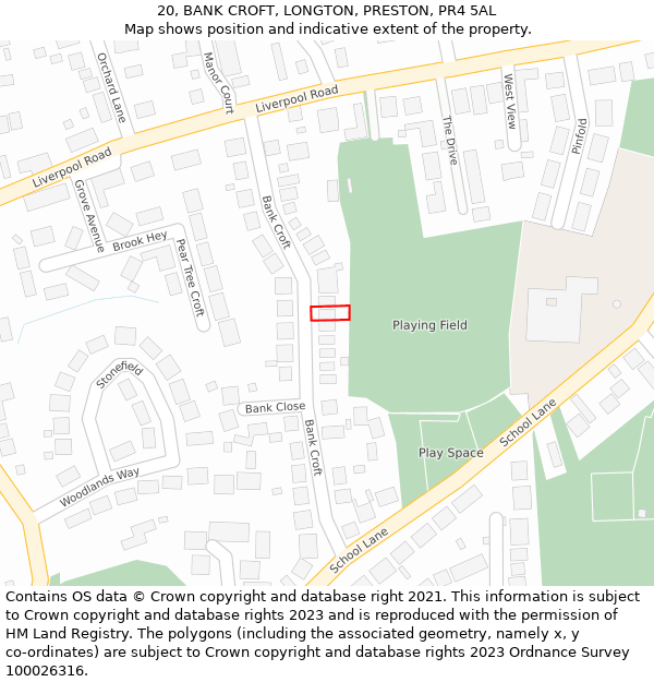 20, BANK CROFT, LONGTON, PRESTON, PR4 5AL: Location map and indicative extent of plot