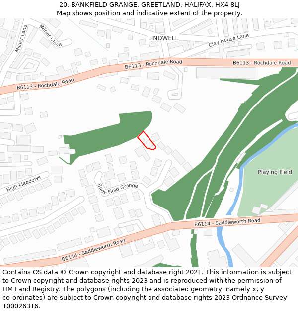 20, BANKFIELD GRANGE, GREETLAND, HALIFAX, HX4 8LJ: Location map and indicative extent of plot