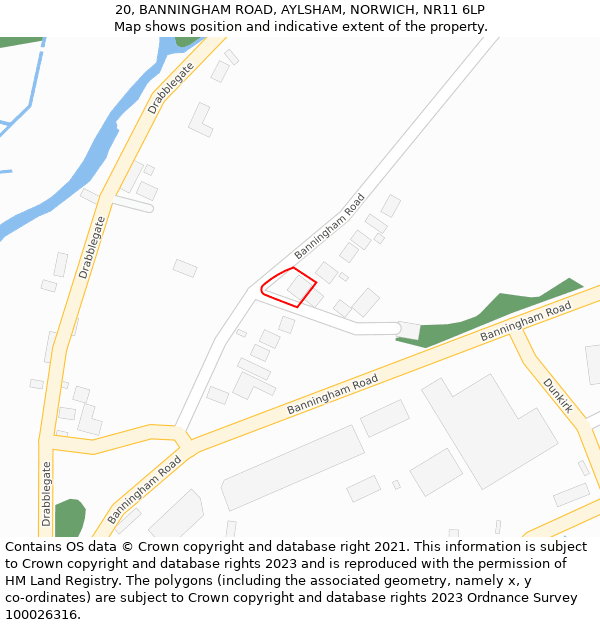 20, BANNINGHAM ROAD, AYLSHAM, NORWICH, NR11 6LP: Location map and indicative extent of plot