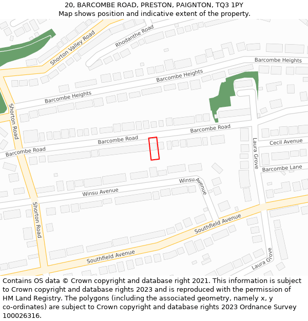 20, BARCOMBE ROAD, PRESTON, PAIGNTON, TQ3 1PY: Location map and indicative extent of plot