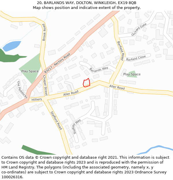 20, BARLANDS WAY, DOLTON, WINKLEIGH, EX19 8QB: Location map and indicative extent of plot