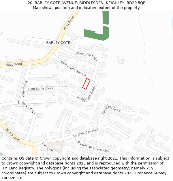 20, BARLEY COTE AVENUE, RIDDLESDEN, KEIGHLEY, BD20 5QB: Location map and indicative extent of plot