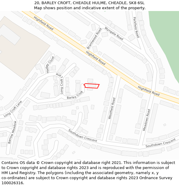 20, BARLEY CROFT, CHEADLE HULME, CHEADLE, SK8 6SL: Location map and indicative extent of plot