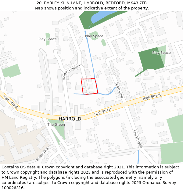 20, BARLEY KILN LANE, HARROLD, BEDFORD, MK43 7FB: Location map and indicative extent of plot