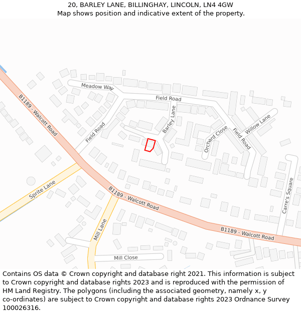 20, BARLEY LANE, BILLINGHAY, LINCOLN, LN4 4GW: Location map and indicative extent of plot