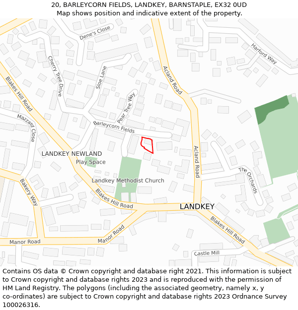 20, BARLEYCORN FIELDS, LANDKEY, BARNSTAPLE, EX32 0UD: Location map and indicative extent of plot