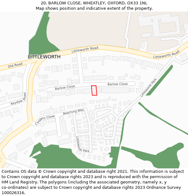 20, BARLOW CLOSE, WHEATLEY, OXFORD, OX33 1NL: Location map and indicative extent of plot