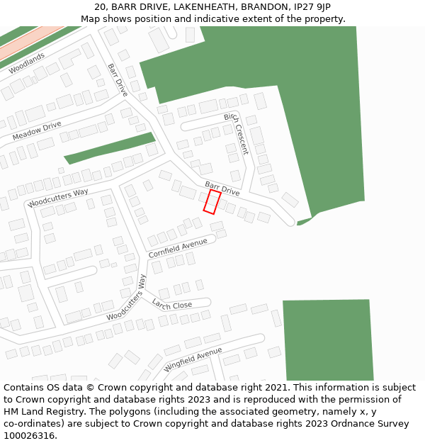 20, BARR DRIVE, LAKENHEATH, BRANDON, IP27 9JP: Location map and indicative extent of plot