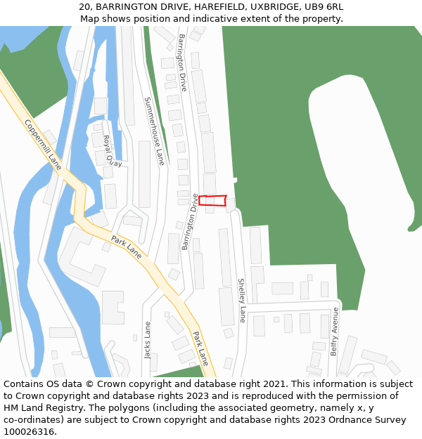 20, BARRINGTON DRIVE, HAREFIELD, UXBRIDGE, UB9 6RL: Location map and indicative extent of plot