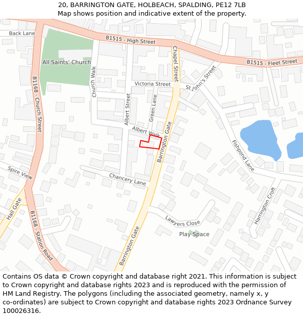 20, BARRINGTON GATE, HOLBEACH, SPALDING, PE12 7LB: Location map and indicative extent of plot