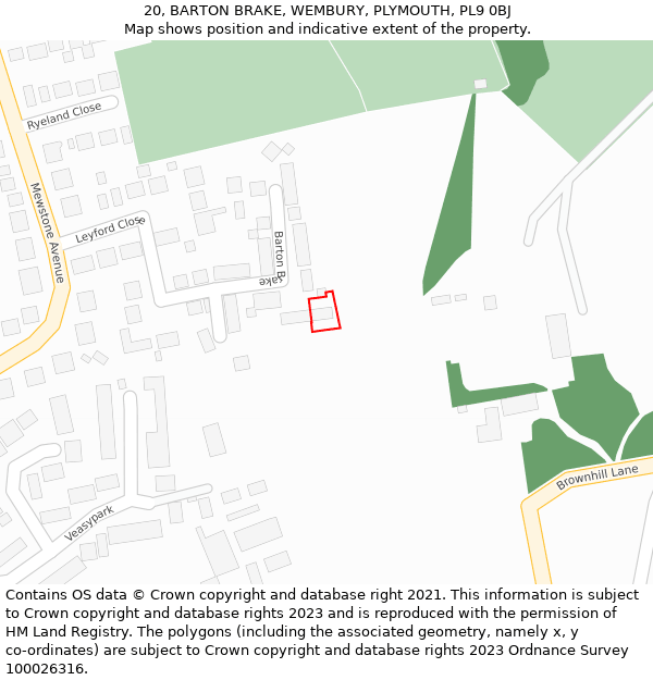 20, BARTON BRAKE, WEMBURY, PLYMOUTH, PL9 0BJ: Location map and indicative extent of plot