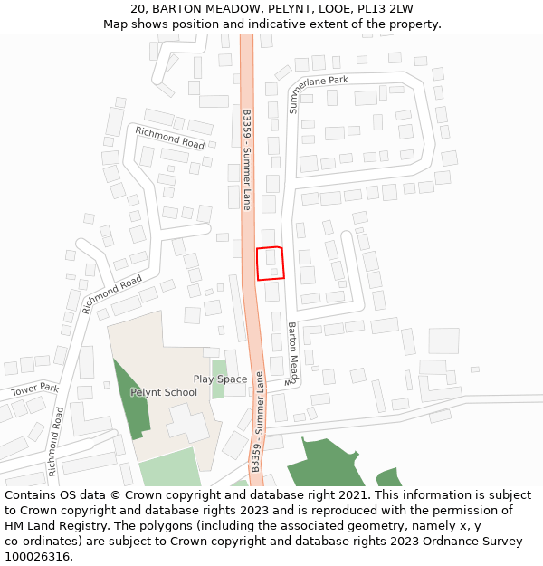 20, BARTON MEADOW, PELYNT, LOOE, PL13 2LW: Location map and indicative extent of plot