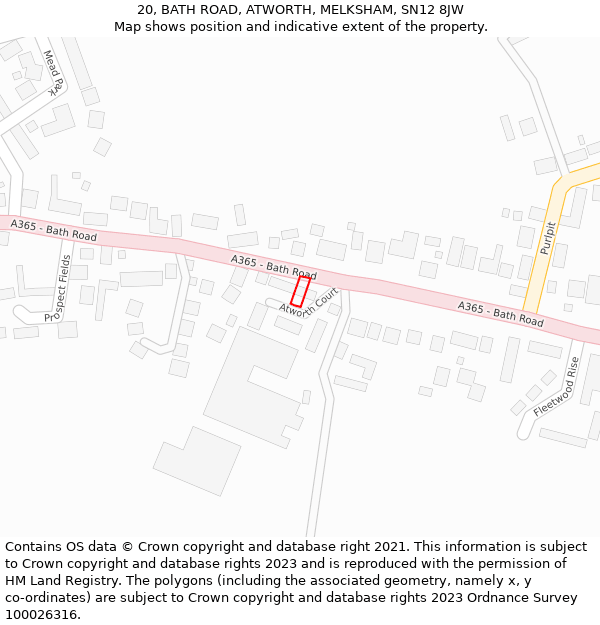 20, BATH ROAD, ATWORTH, MELKSHAM, SN12 8JW: Location map and indicative extent of plot