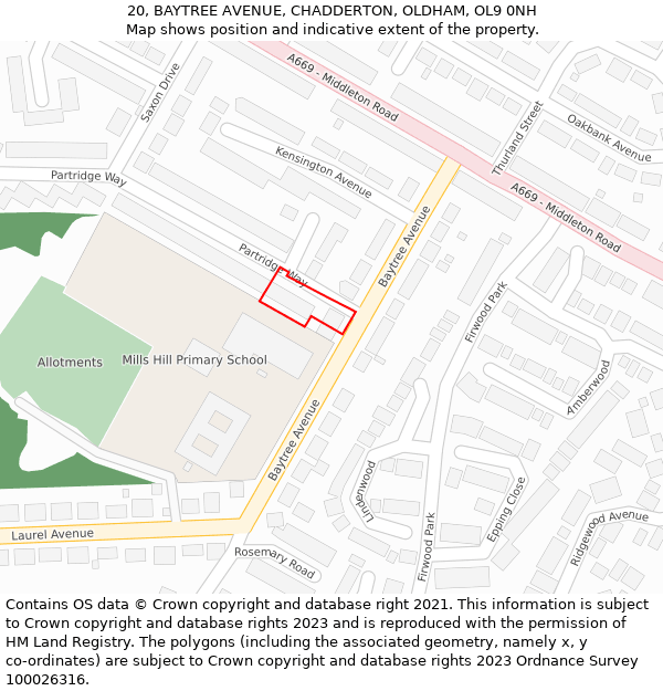 20, BAYTREE AVENUE, CHADDERTON, OLDHAM, OL9 0NH: Location map and indicative extent of plot