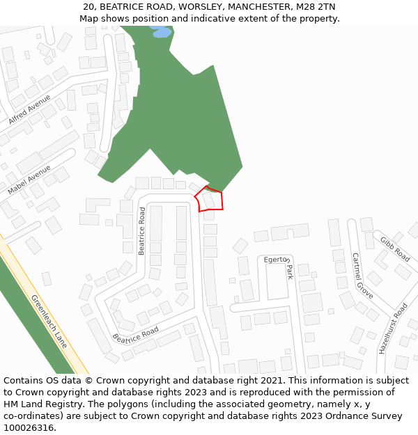 20, BEATRICE ROAD, WORSLEY, MANCHESTER, M28 2TN: Location map and indicative extent of plot