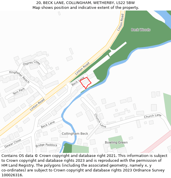 20, BECK LANE, COLLINGHAM, WETHERBY, LS22 5BW: Location map and indicative extent of plot