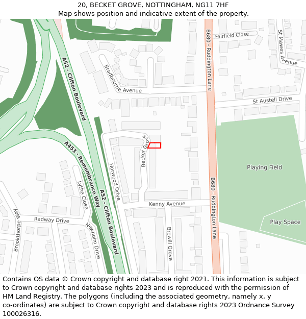 20, BECKET GROVE, NOTTINGHAM, NG11 7HF: Location map and indicative extent of plot